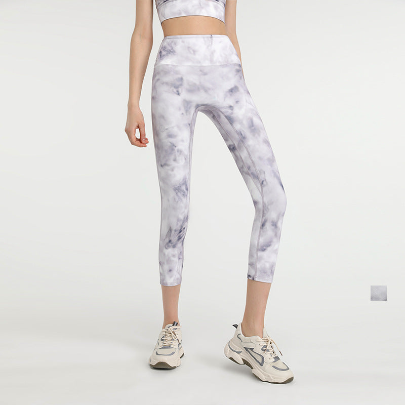 Printed sports tight peach hip pants