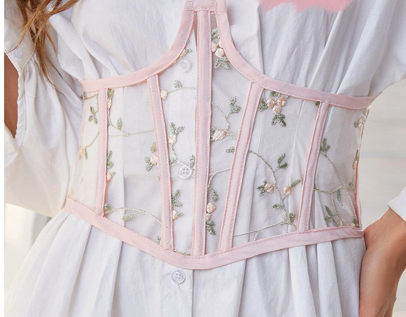 Fashion Girdle Female Embroidered Elastic Mesh Hollow Belt