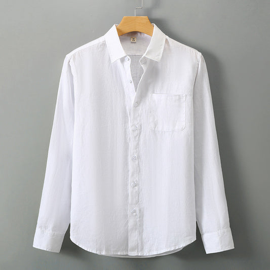 Summer New Casual Linen Shirt Men's Loose Standing Collar