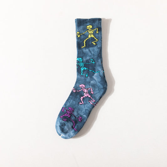 Trendy Tie-Dye Stockings Skull Skateboard Socks