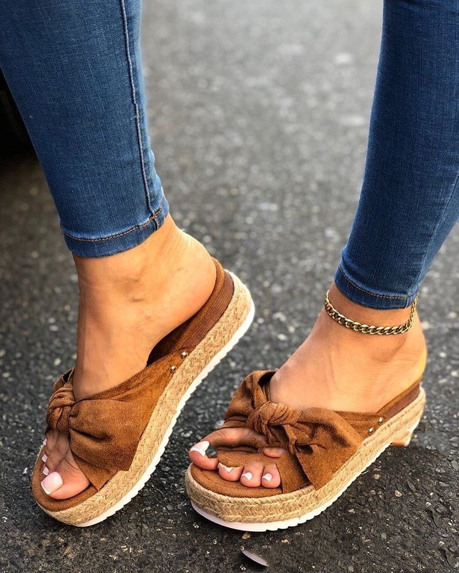 New hemp rope platform bow casual sandals