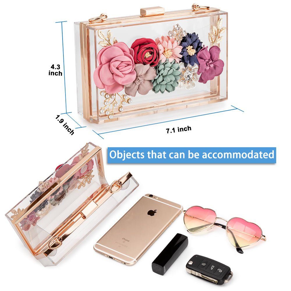 Transparent flower acrylic square bag