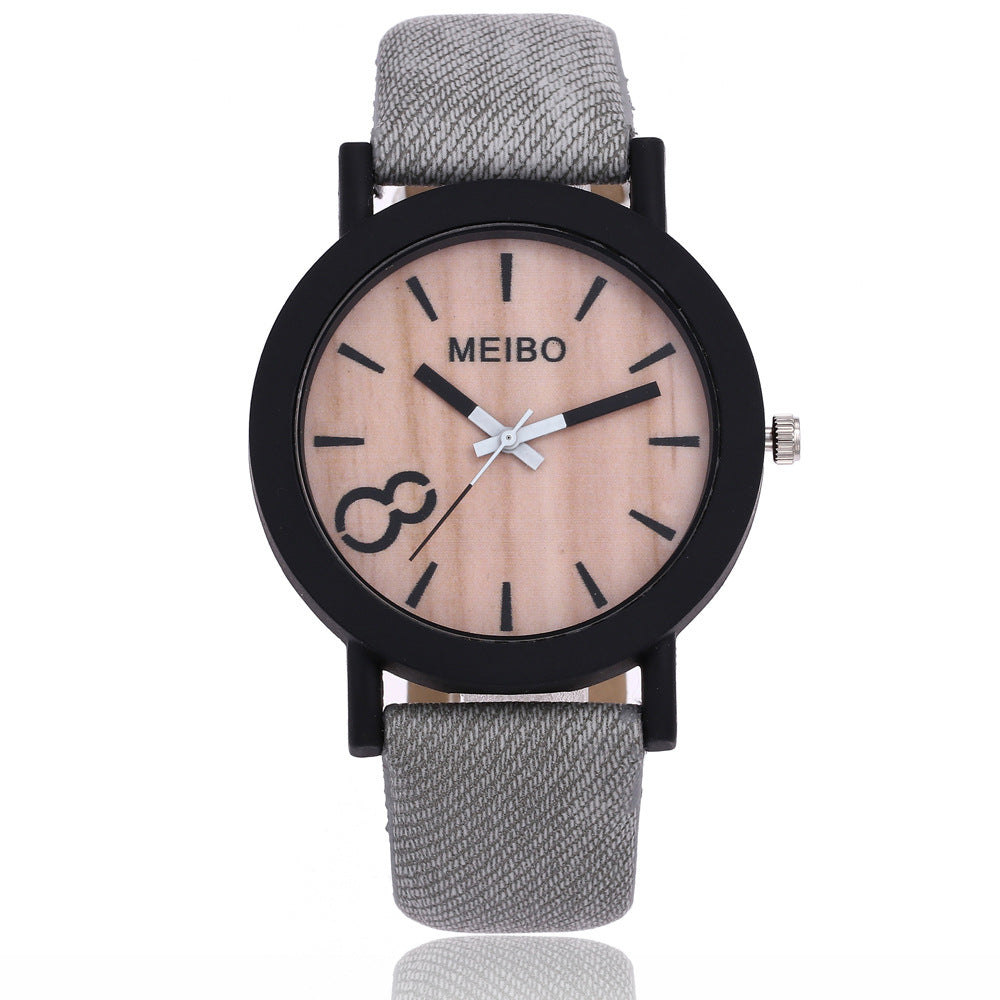 denim belt watch wood grain surface watch quartz watch 8 word