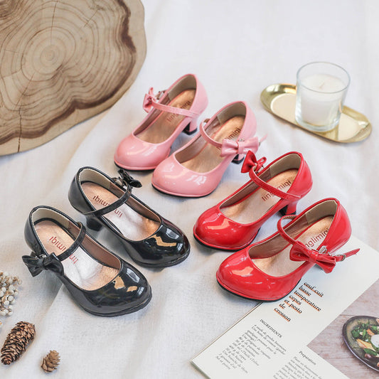 Fashion Girls' Solid Color High Heel Casual Leather Shoes