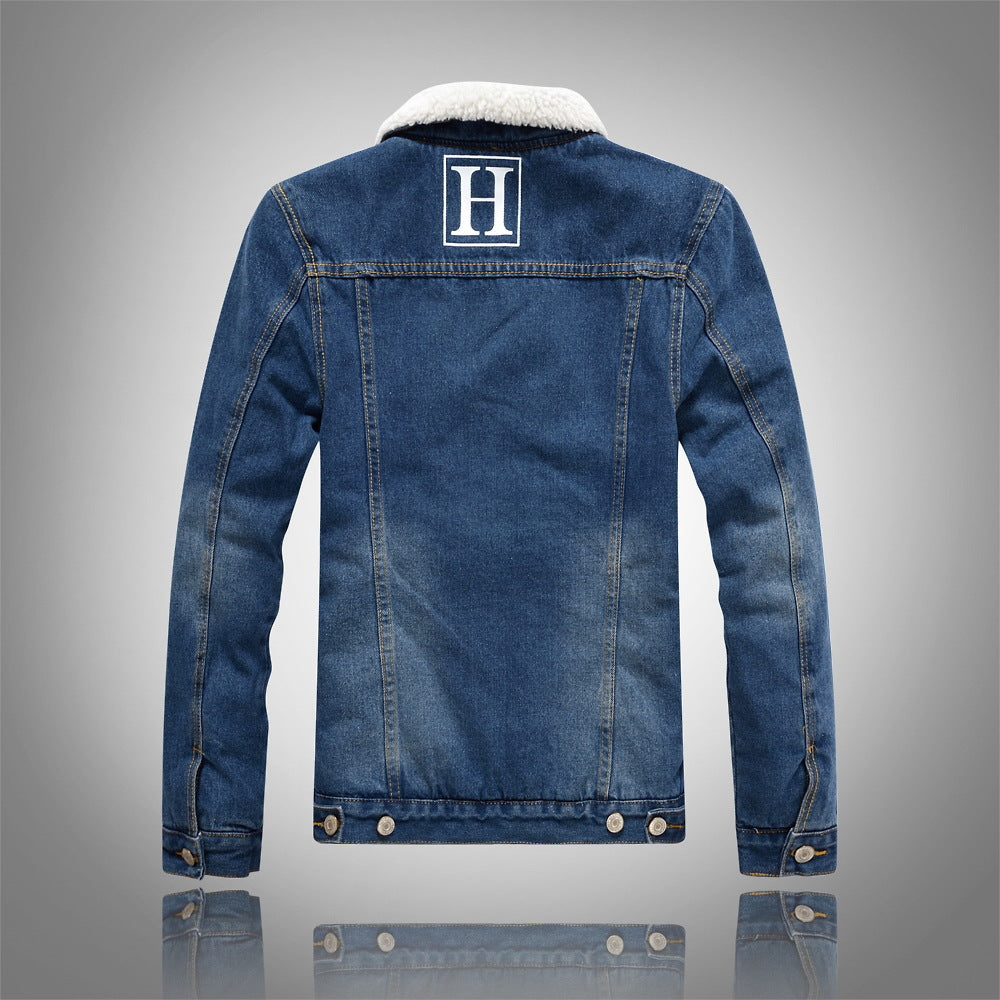 Trendy slim-fit lamb velvet thick denim jacket