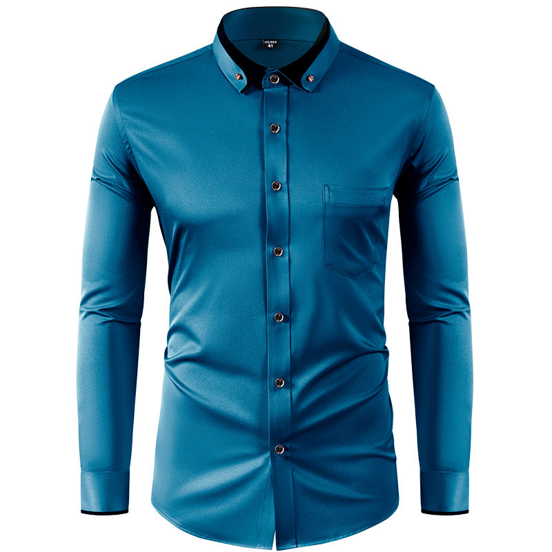 Skjorte til mænd med farveeffekt, krave-design, ensfarvet og slim fit
