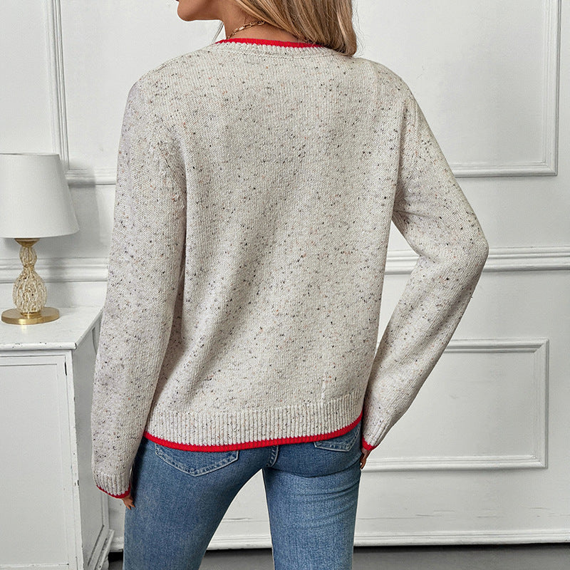 Casual Contrast Color Sweater Women's Autumnwinter Elegant Premium Knitted Cardigan Jacket