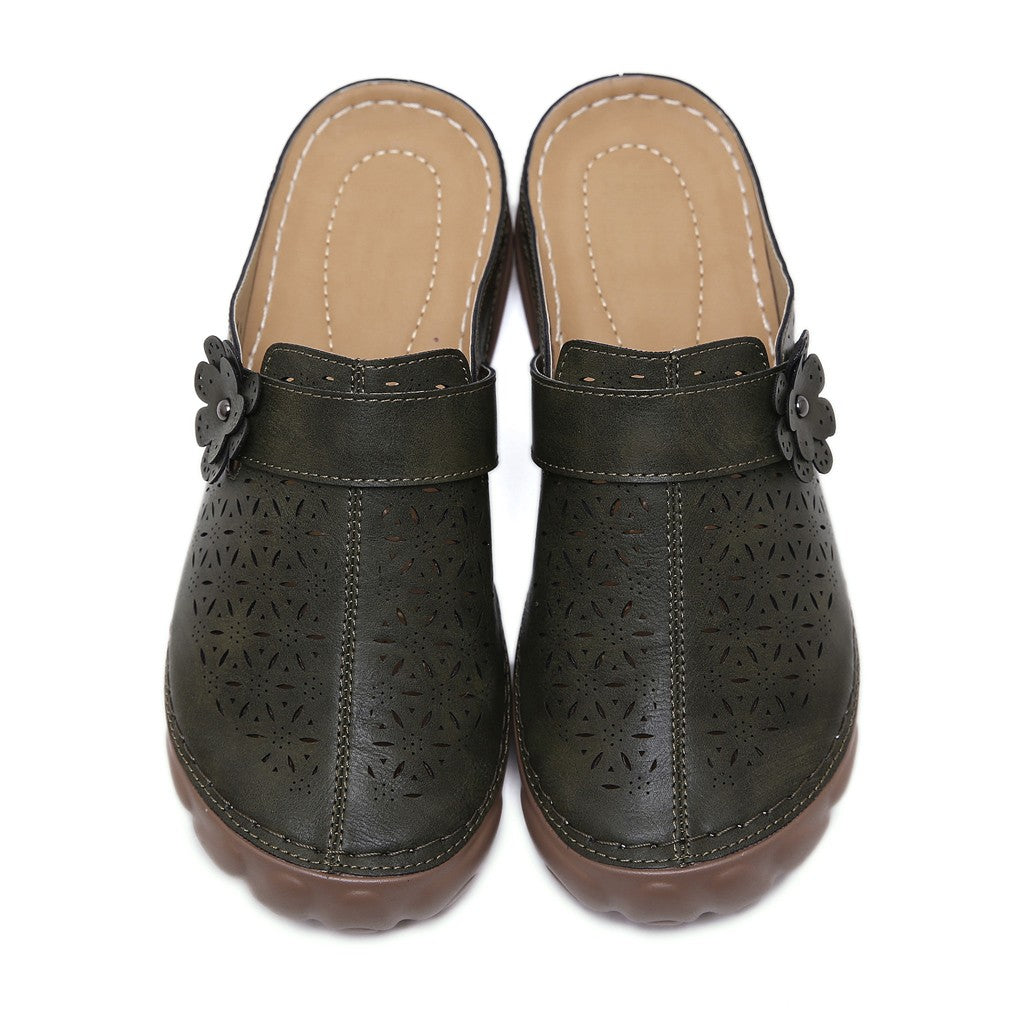Openwork embroidered platform sandals