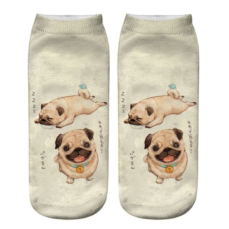 Dog PUG cartoon 3D printing socks