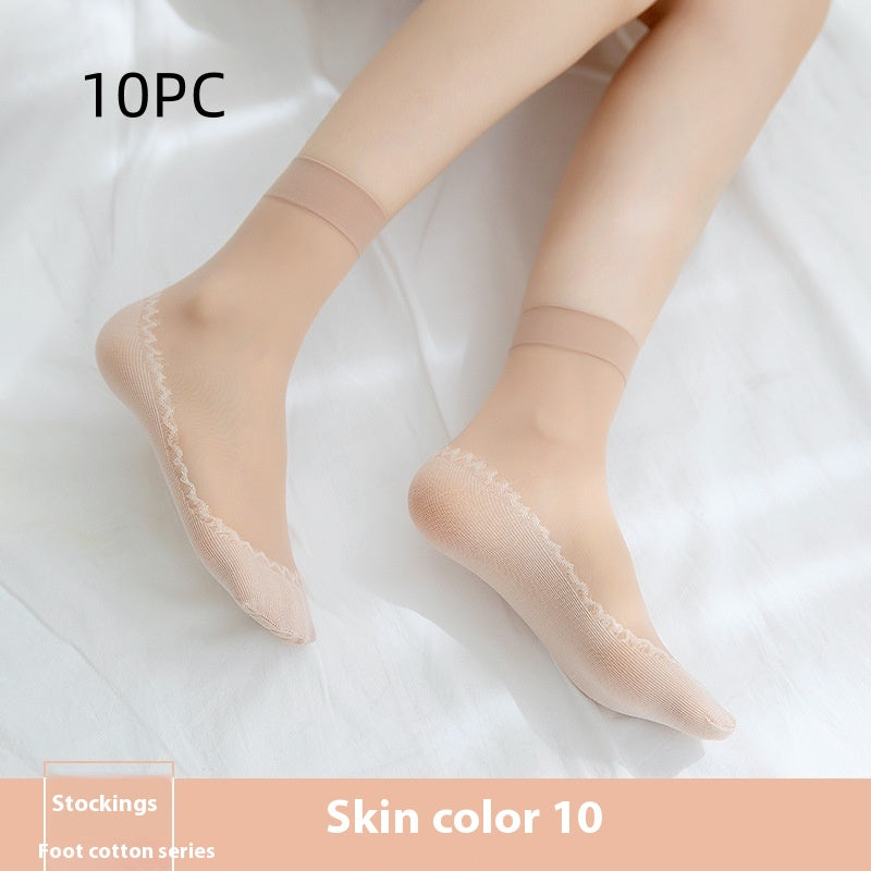 Cotton Base Mid-calf Anti-snagging Silk Springsummer Thin Anti-slip Breathable And Wearable Invisible Flesh Color Short Stockings