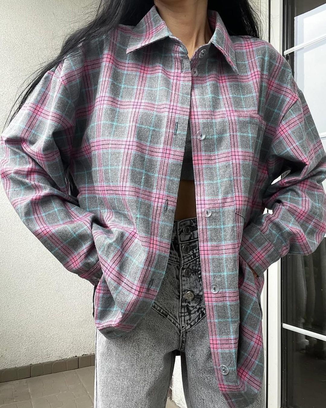 Retro løs langærmet skovmandsskjorte til kvinder med revers