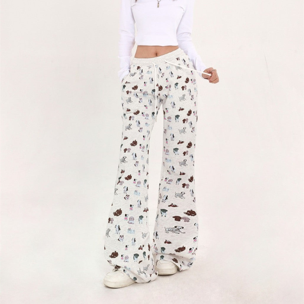 Elastic Waist Printed Sweatpants Sports Loose
