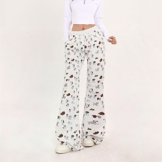 Elastic Waist Printed Sweatpants Sports Loose