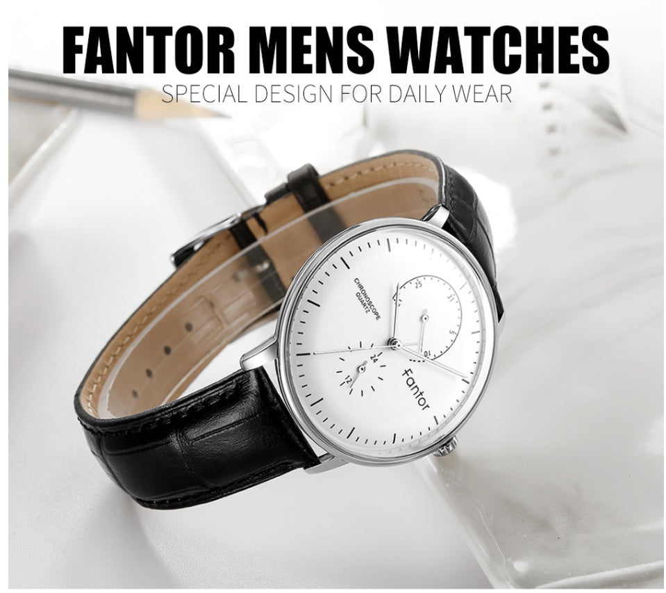 Waterproof super thin men's simple leather watch