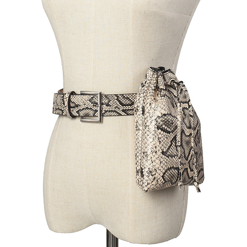 Women's snake print vertical belt bag