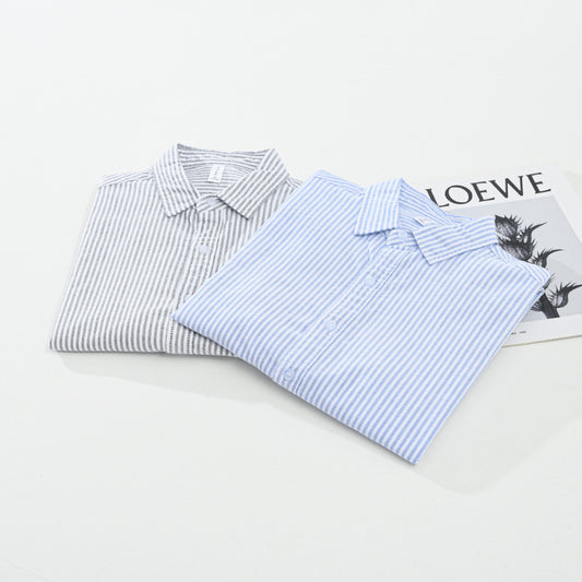 Vertical Striped Long-sleeved Shirt Men's Loose Cotton Top