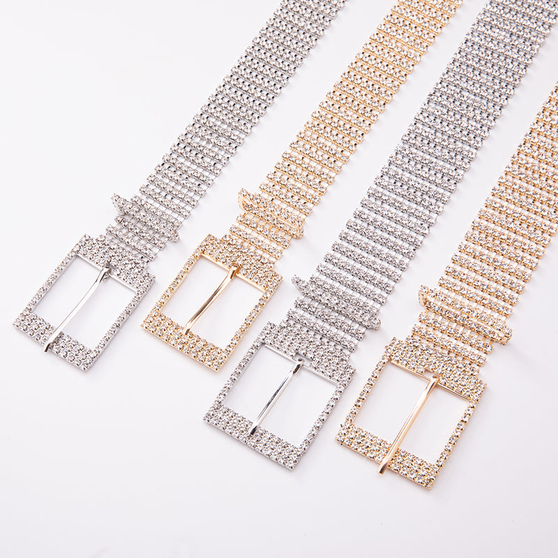 Women's Shiny Alloy Belt With Rhinestones