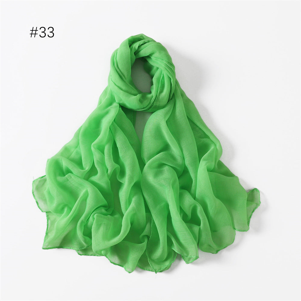 Classic Women's Pure Color Tulle Cotton And Linen Breathable Thin Scarf Silk