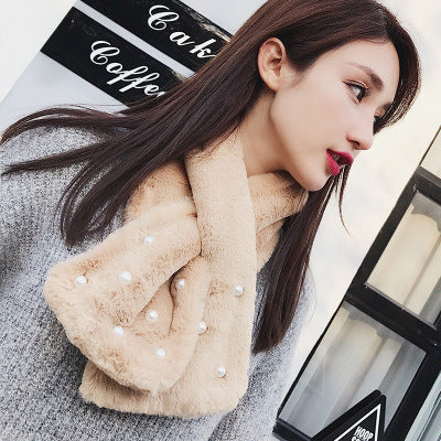 Rabbit Hair Imitation Pearl Scarf Thickened Warm Rabbit Hair Collar