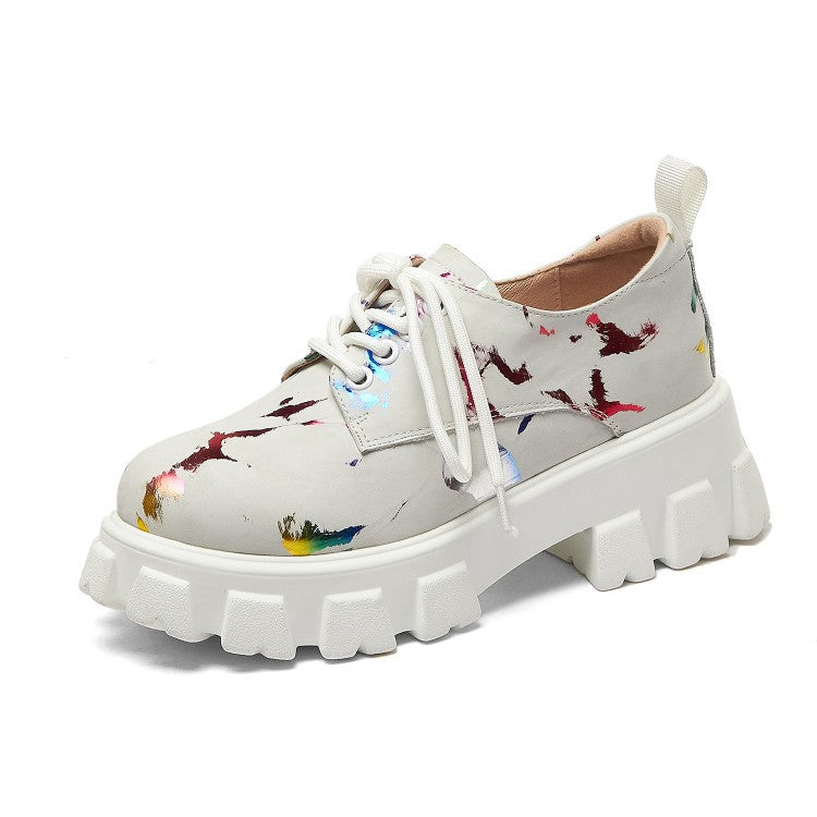 Camouflage Platform Round Toe Wedge Casual Shoes
