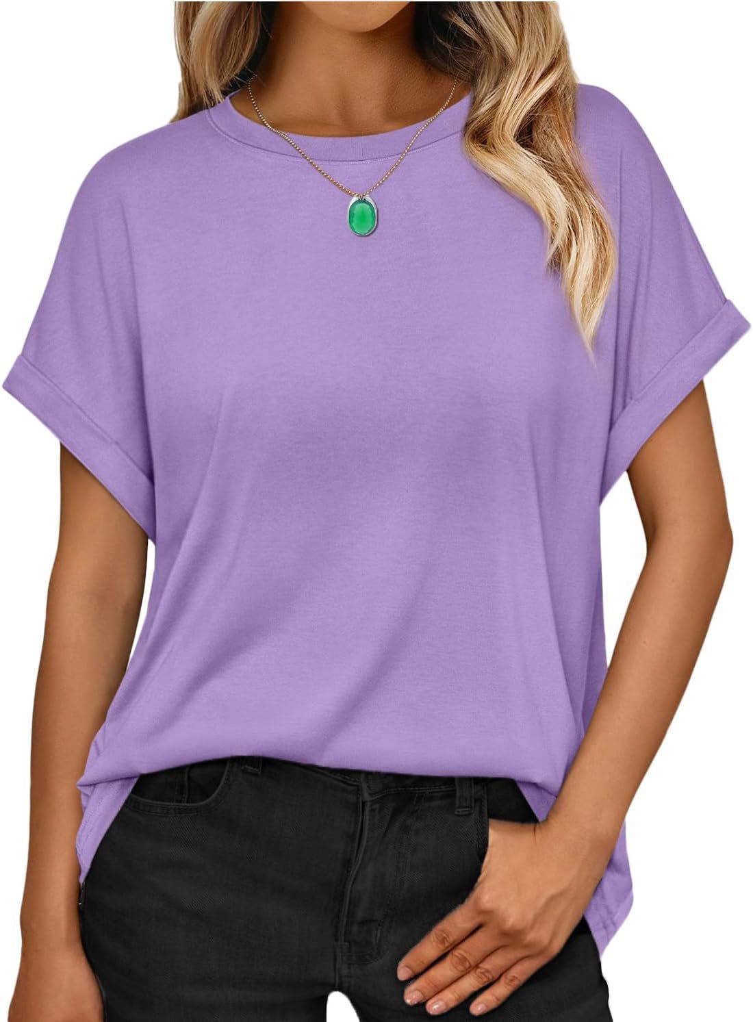 Women's T-shirt Round Neck Simple Solid Color Top