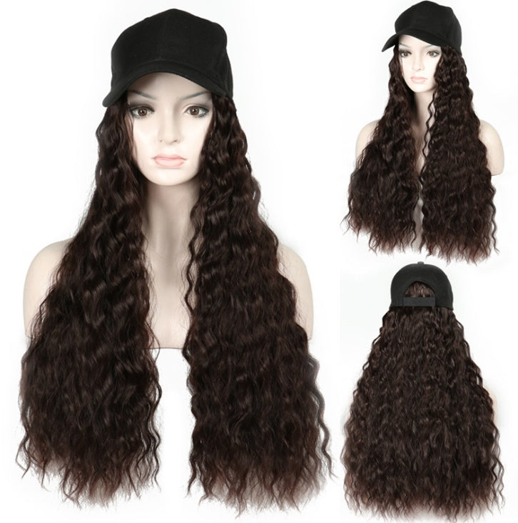 Hat wig one female wig female long hair natural fashion long curly hair big wave