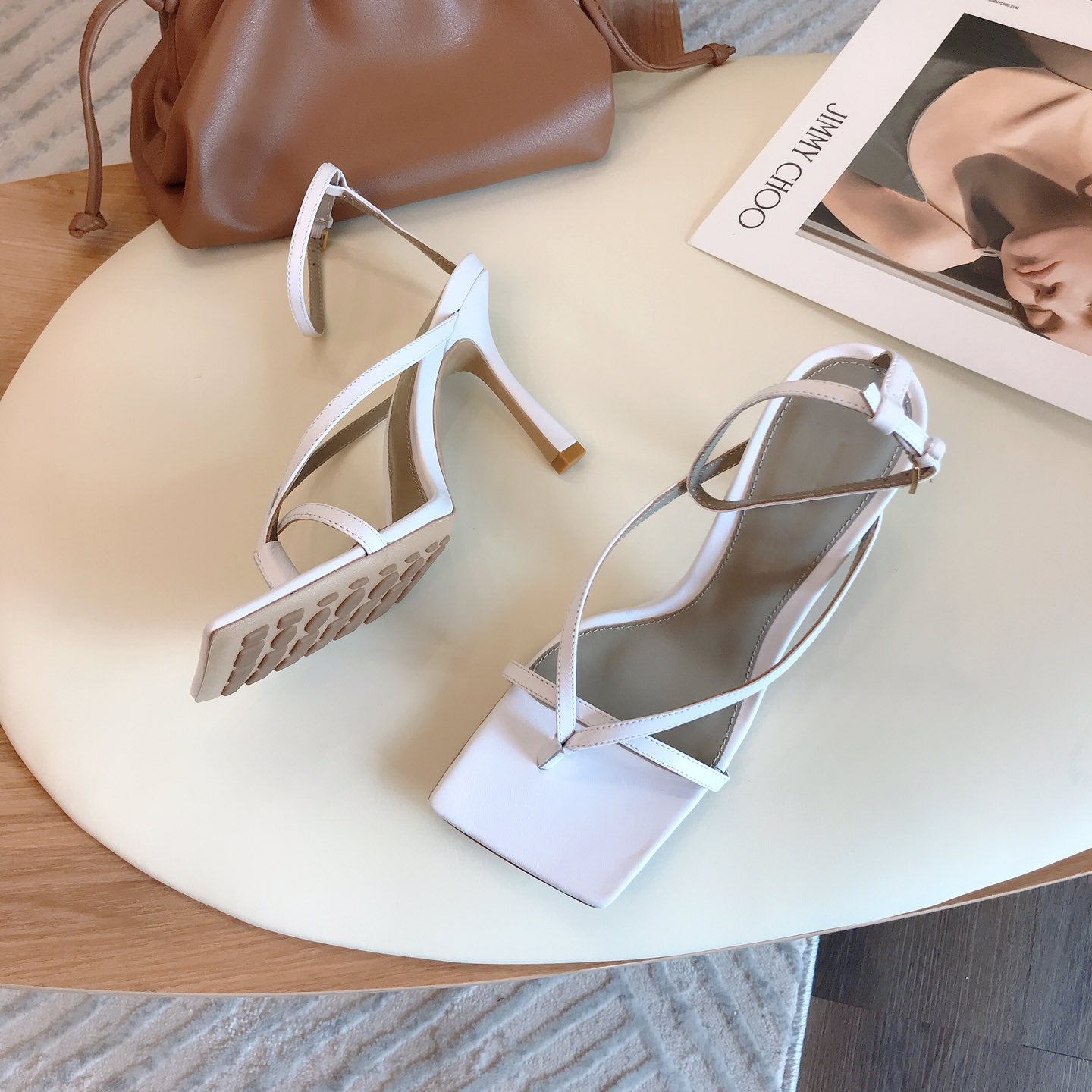 Square Toe High-heeled Sandals Female Fairy Style Ins Tide Net Red Stiletto High Heels White