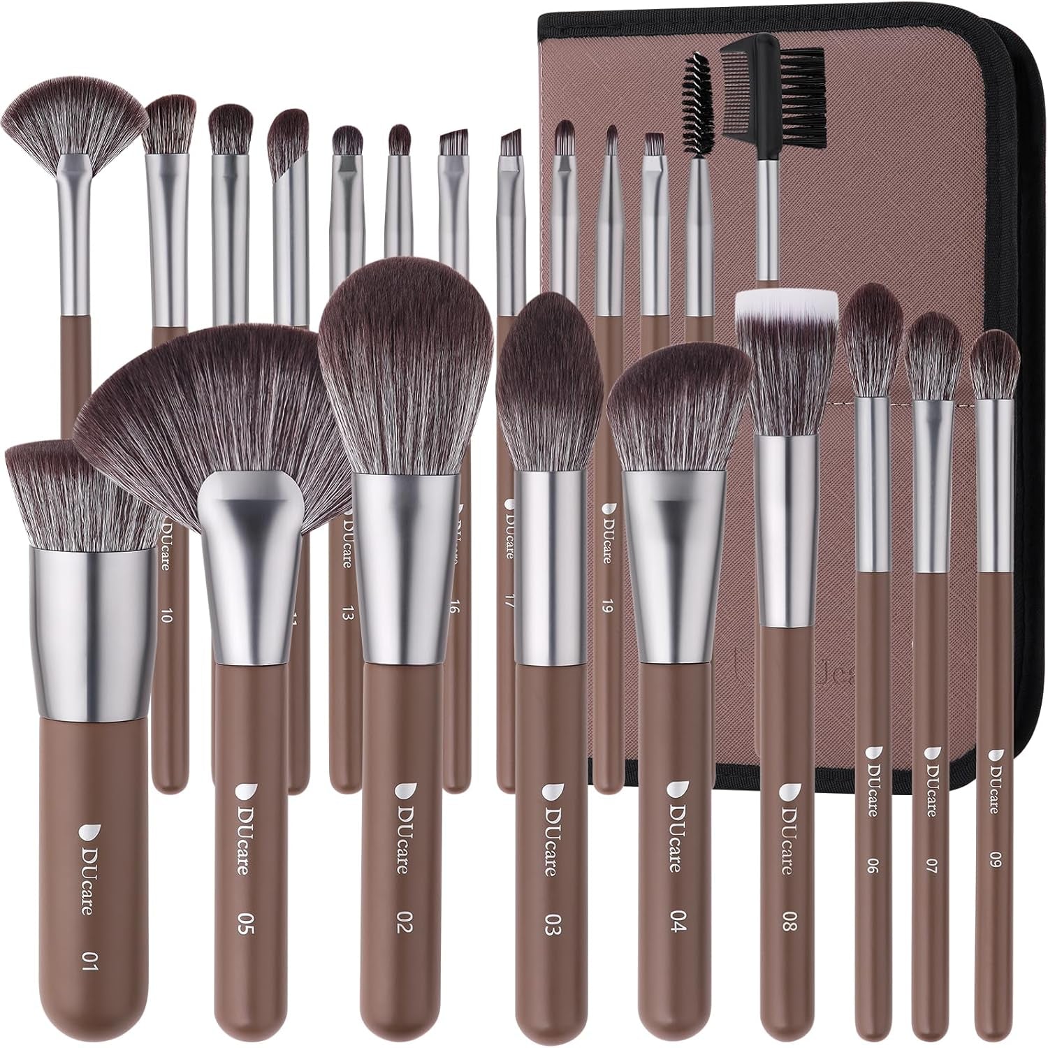 Ducare Set De Brochas De Maquillaje 15 Pcs Con Bolsa Profesional Brochas De Maquillaje Synthetic,Mango De Madera,Brocha Para Contorno De Ojos Y Rubor,Regalo Para San Valentín,Navidad Y Año Nuevo