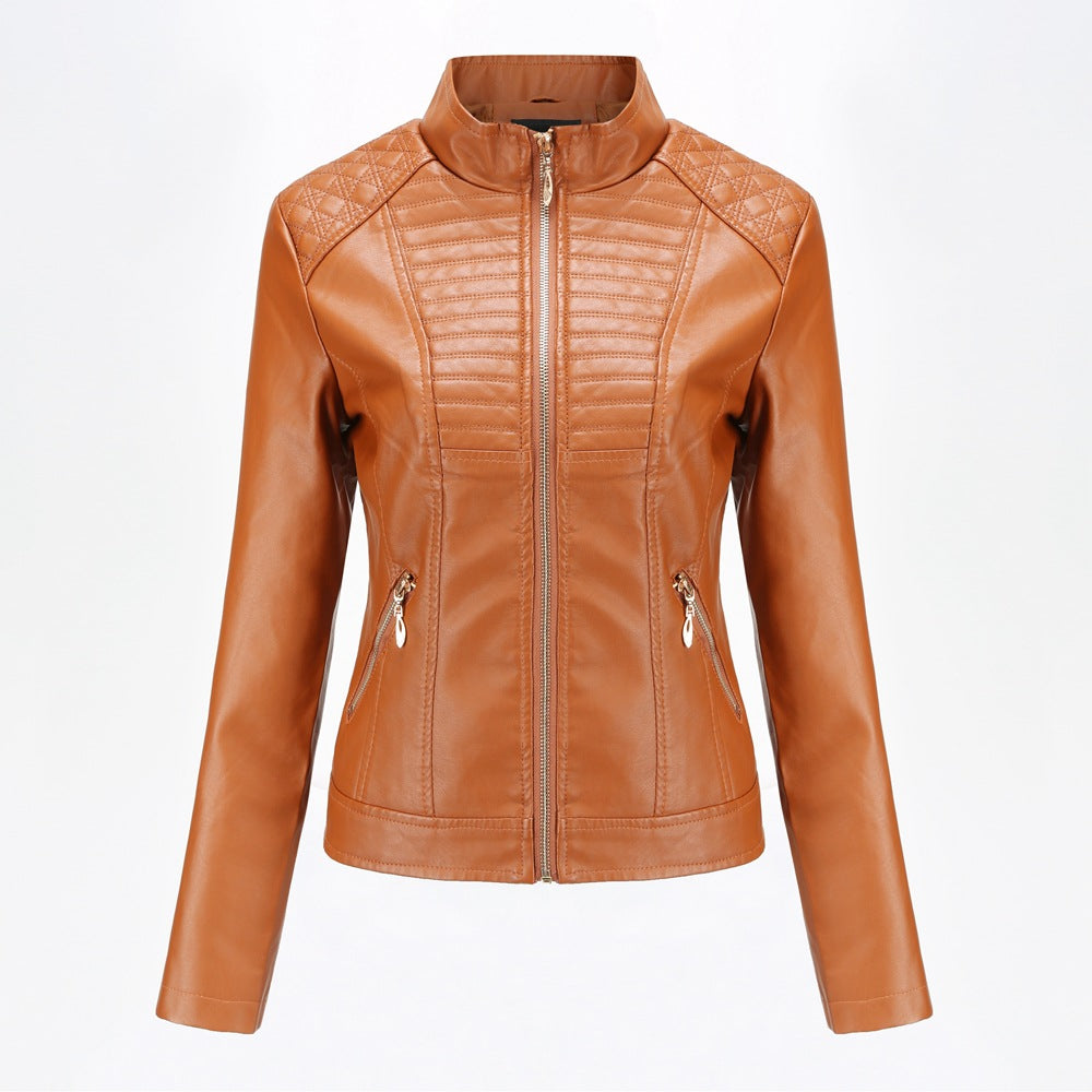 Chaqueta de cuero para motociclista para mujer