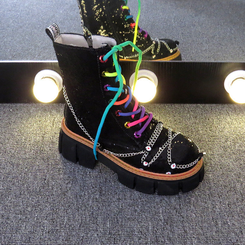 Locomotive Boots Ankle Boots Lace Up Women's Shoes Trend