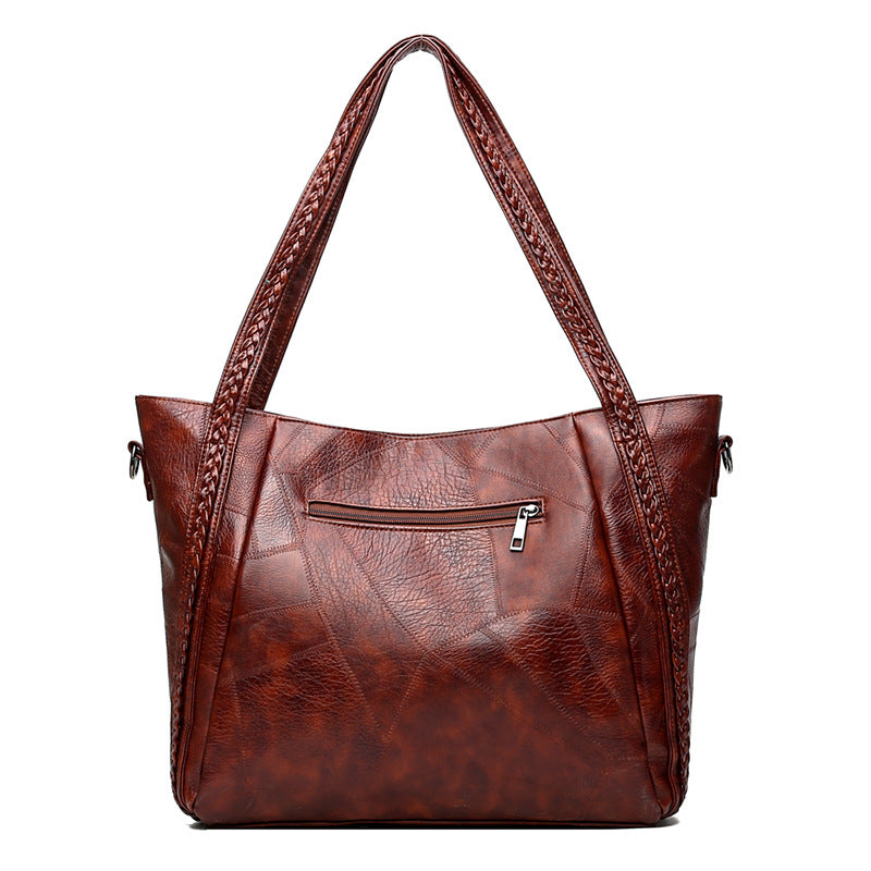 Tote bag large-capacity stitching soft leather shoulder bag