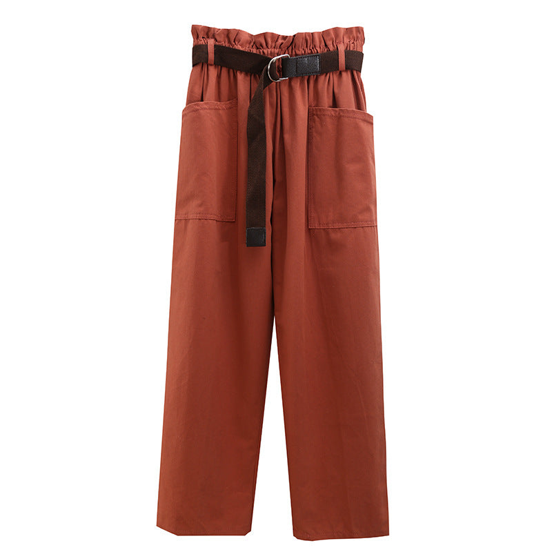 Flower bud elastic waist versatile casual pants