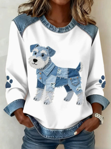 Womens Denim Football Jersey With A Crew Neck Featuring A 3D Digital Print