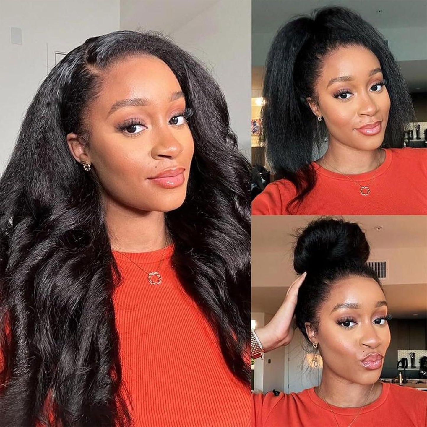 Womens Drawstring-Style Middle-Part Long Straight Wig In Synthetic Hair