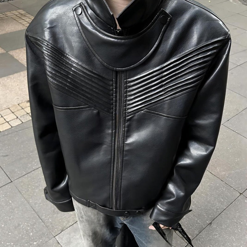 Men's Black Leather Jacket Loose Top Coat