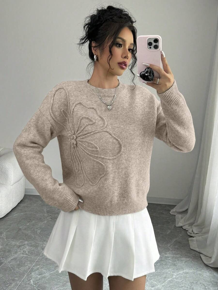 Moderigtig All-match Casual Blomster Rund Hals Sweater Dame Sweater