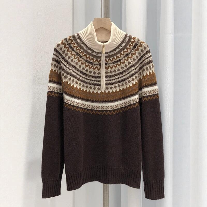 Women's Retro Loose Lazy Half Zipper High Collar Sweater