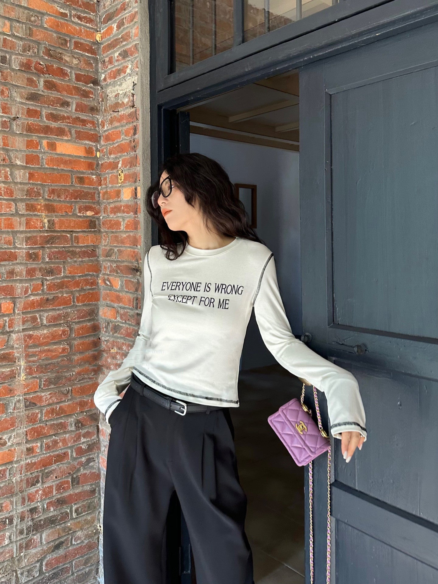 Women Color Contrast Letters Elastic High Waist