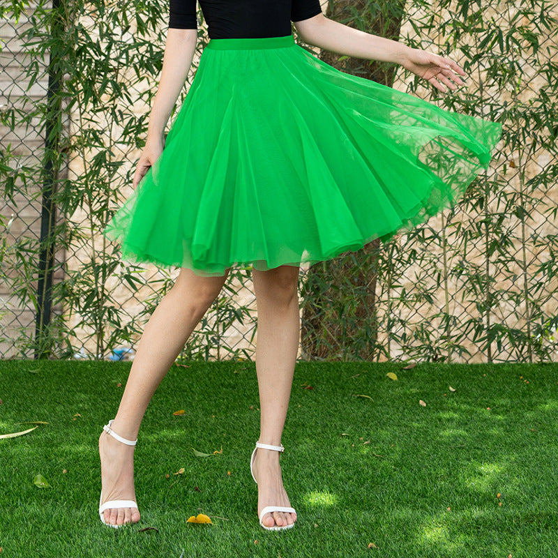 Mesh Half-length Long Skirt Swing Slimming A- Line Short Gauze Skirt