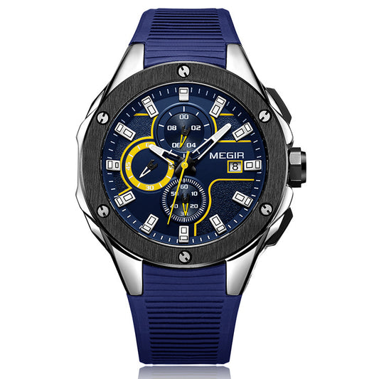 Cross Border Explosive R Multifunctional Timing Watch Male Sports Silica Gel Quartz Male Watch 2053G
