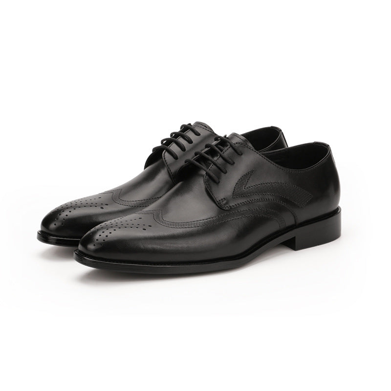 Pointed Toe Carved Cowhide Men's Leather Shoes