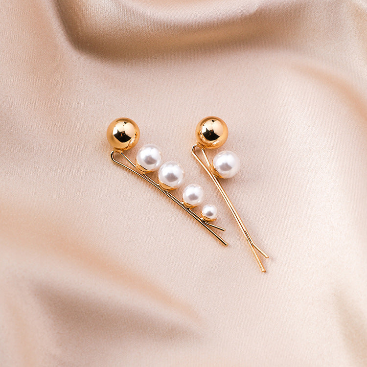 Pearl hairpin net red edge clip practical love crown bangs clip