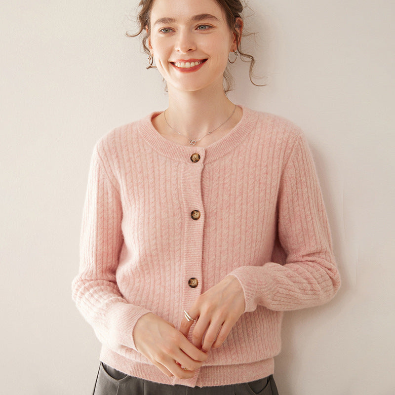 Round Neck Cashmere Cardigan Knitted Sweater Coat