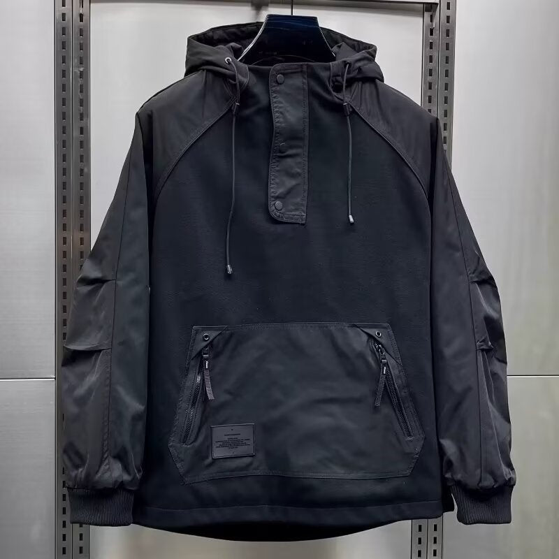 Large Workwear With Pocket Zipper Pullover Hooded Jacket