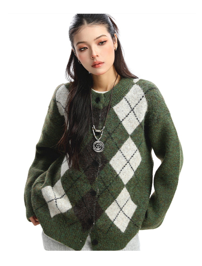 Rhombus Cardigan Knitted Sweater Coat
