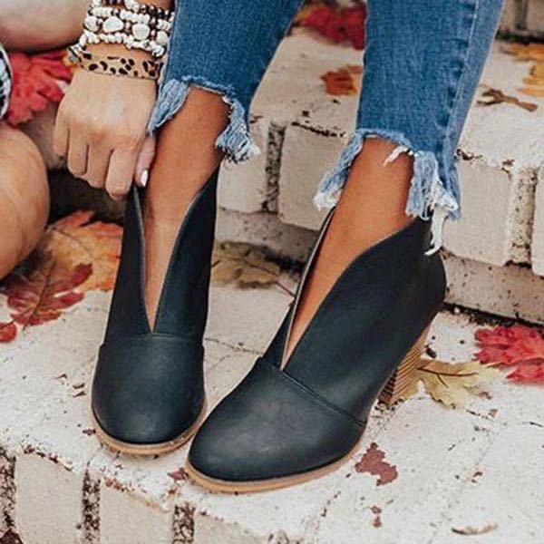VNew Chunky Heel Thin Solid Color All-match V-mouth Shoes