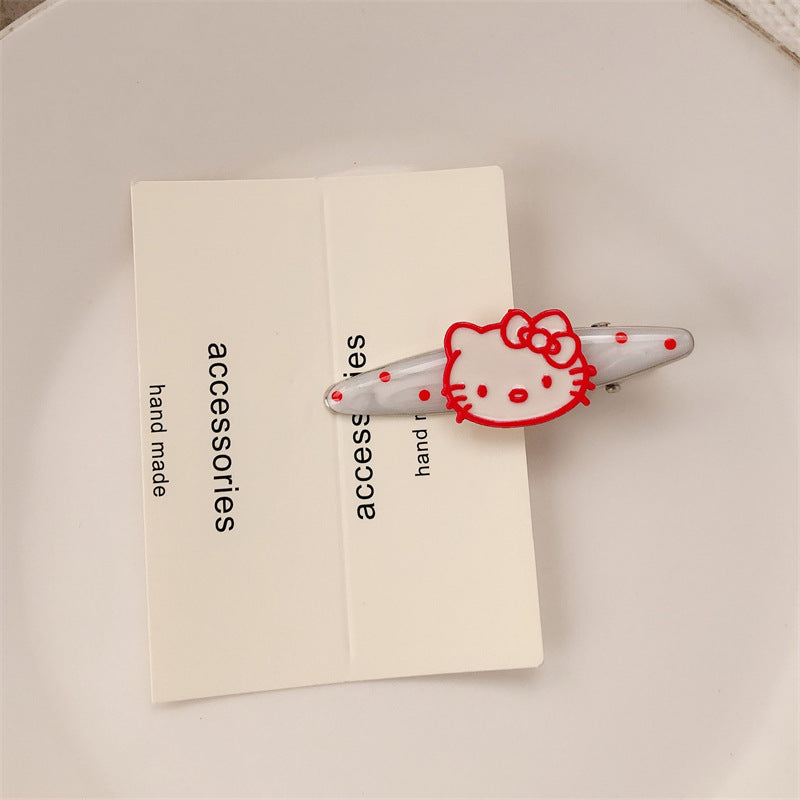 Red Stereo Love Heart-shaped Hairpin French Retro Dots Willow Leaf Clip