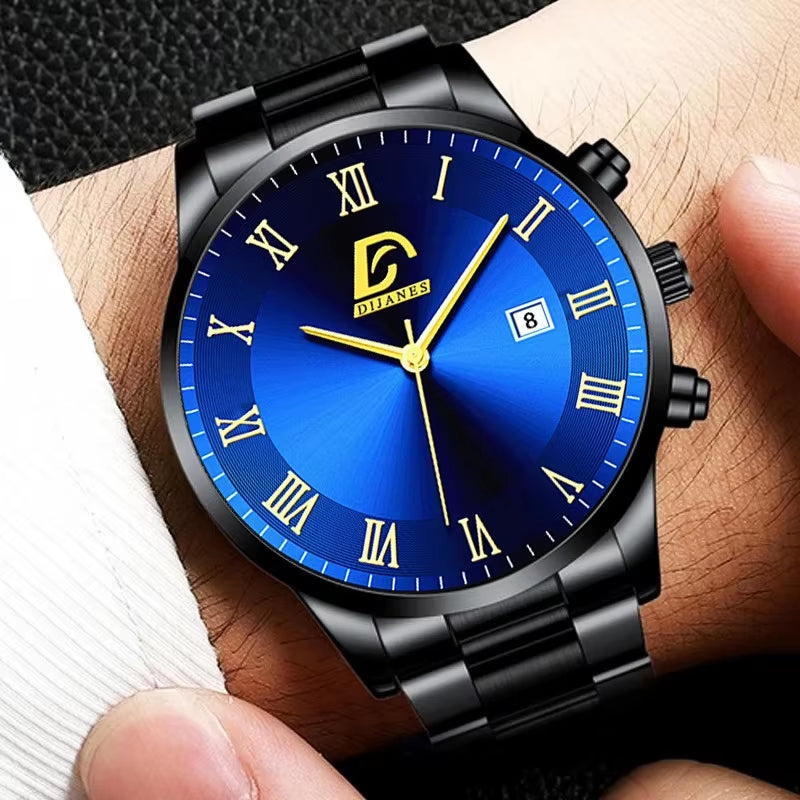 Luxury Stainless Steel Quartz Wrist Watch for Men with Calendar - Business Style Bracelet Timepiece