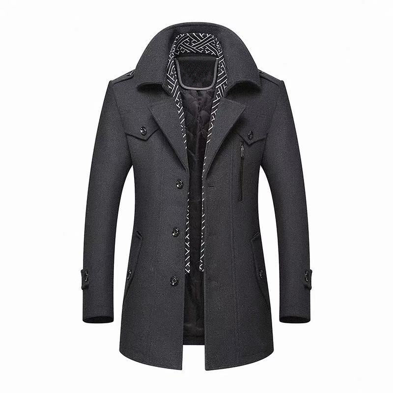 Woolen scarf collar heavy coat