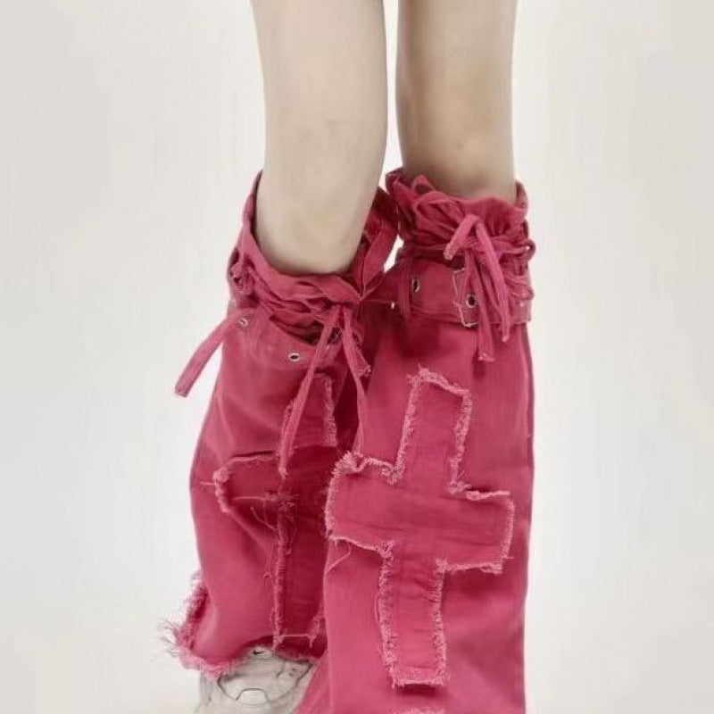 Dopamine Girl Cross Slightly Flared Jeans Leg Warmer